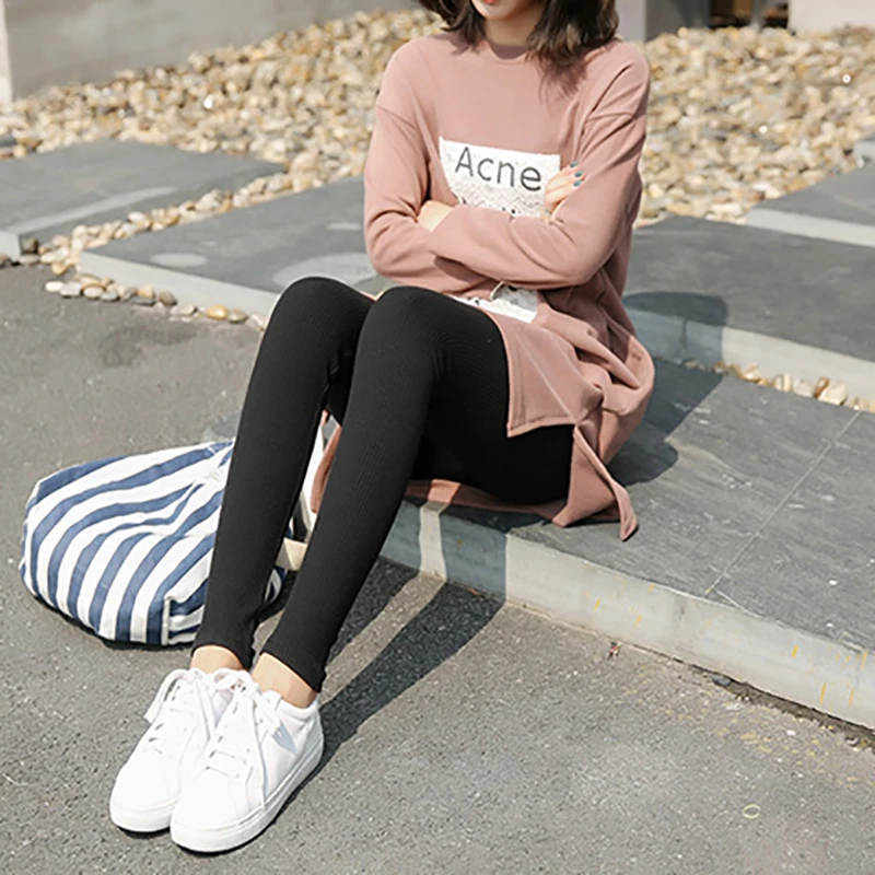 2018 Осень Зима теплые леггинсы тонкие сексуальные бедра пуш ап женские полосатые