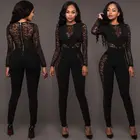 Женский облегающий кружевной комбинезон с цветочным рисунком, вязаный крючком, вечерний комбинезон для вечевечерние, Женский Облегающий комбинезон с длинным рукавом, комбинезон, брюки, одежда, Клубная одежда, Топ