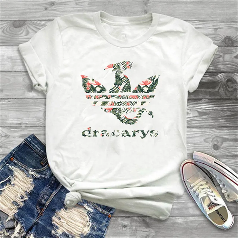 Showtly Dracarys GAME OF THRONE Female T Shirt Women Summer Dragon Print White Casual Plus Size Streetwear Fashion T shirt