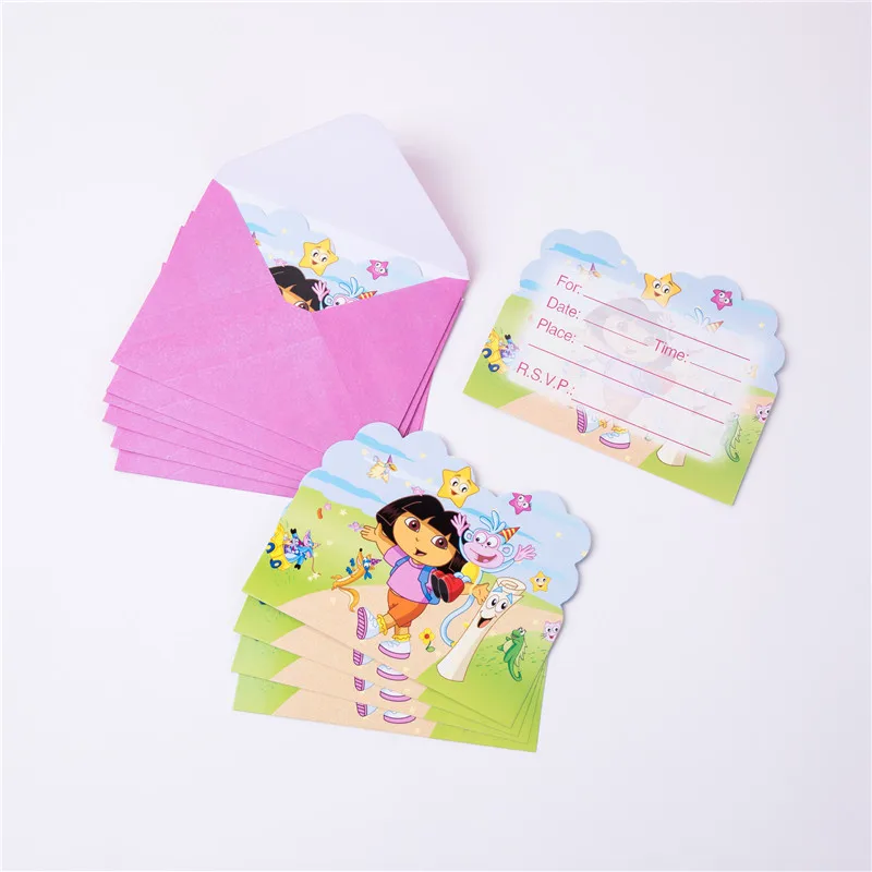 Inviting card 6 pcs Дора проводник тема Дети День рождения принадлежности одноразовые посуда бумажные чашки тарелки салфетки скатерть детский душ Декор - Цвет: Inviting card 6 pcs