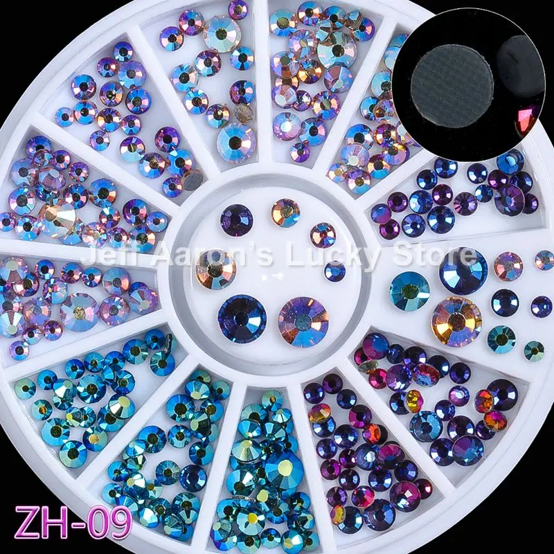 ZH09 Смешанный стиль, плоская задняя часть, 3d Стразы, украшения для ногтей, стразы, колесо, кристалл, драгоценный камень, блеск, аксессуары для ногтей, инструменты - Цвет: ZH09