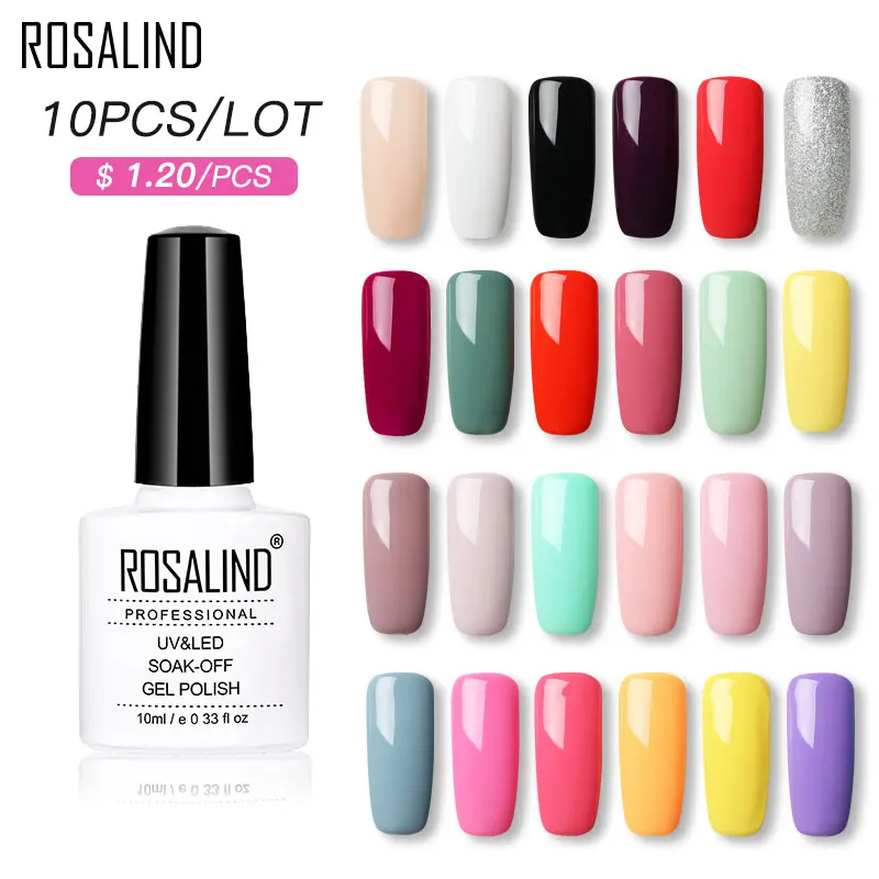 На выбор 10) ROSALIND 10 мл набор гель-лаков для ногтей Классический Цвет замочить от УФ ногтей маникюр праймер ногтей Гель-лак Набор Для лаков
