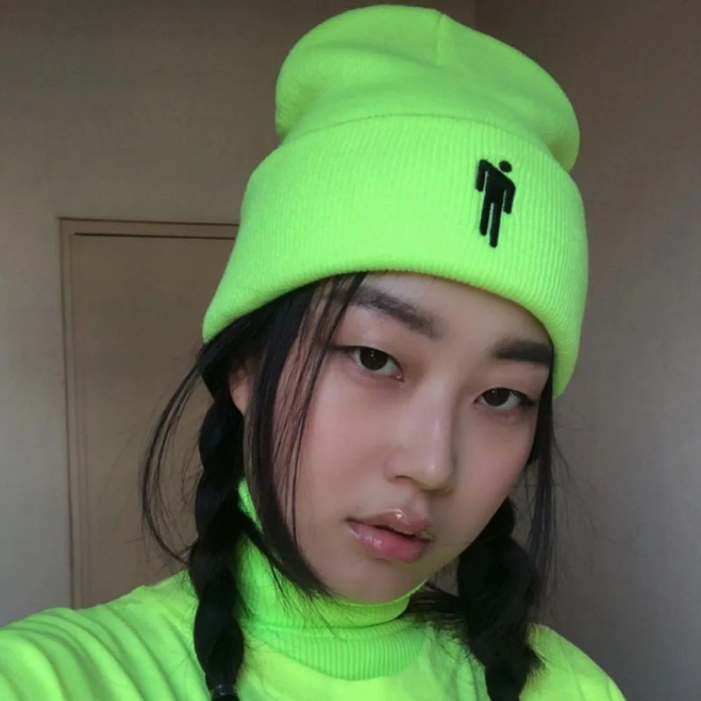 Хлопковые шапки с вышивкой Billie Eilish для мужчин и женщин, вязаная зимняя шапка, одноцветная шапка в стиле хип-хоп, шапка в стиле унисекс