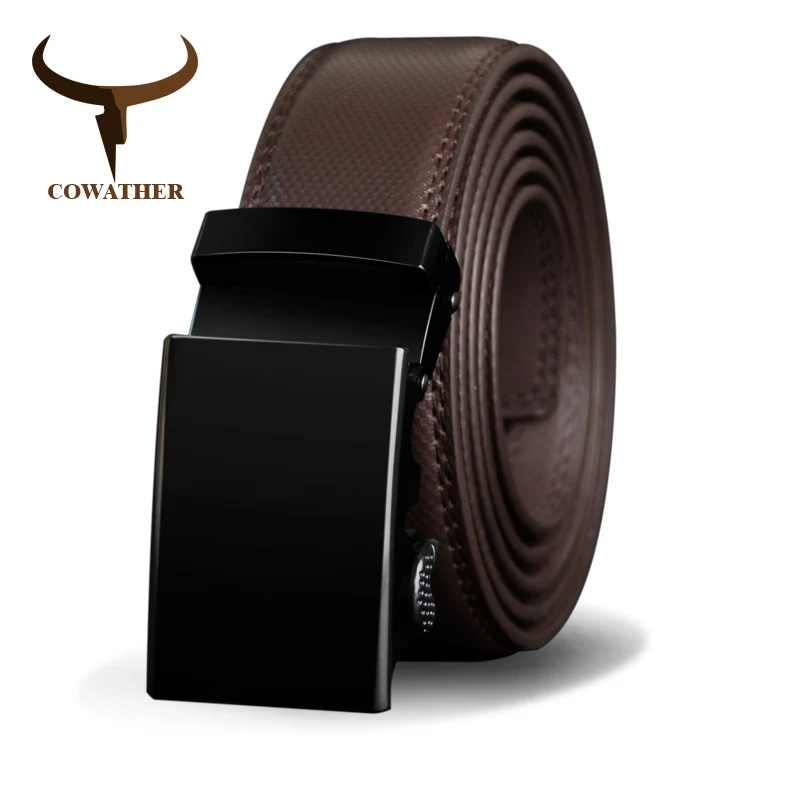 brown CZ115 COWATHER из натуральной коровьей кожи Для мужчин ремень коровьей пояс для Для мужчин Металл моды автоматическая пряжка мужской ремень высокое качество мужской пояс - Цвет: brown CZ115