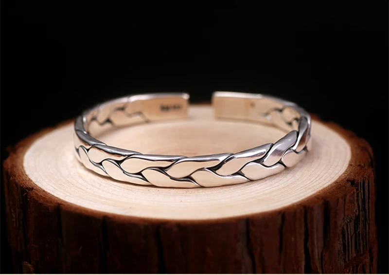 ZABRA Настоящее серебро 999 пробы плетение твист узор открытые манжеты для женщин и мужчин Браслеты Винтаж Панк-рок браслет для мужчин s хорошее ювелирное изделие