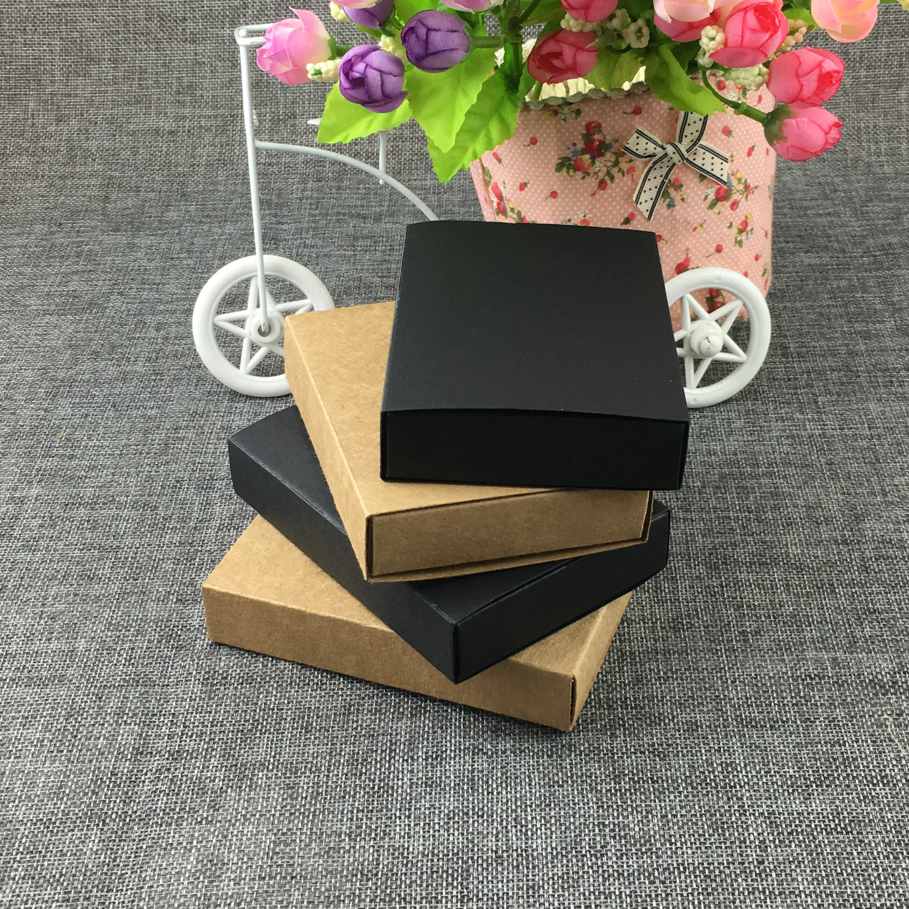 12 шт крафт ящики для документов с черным фланелеттом упаковки цветочного