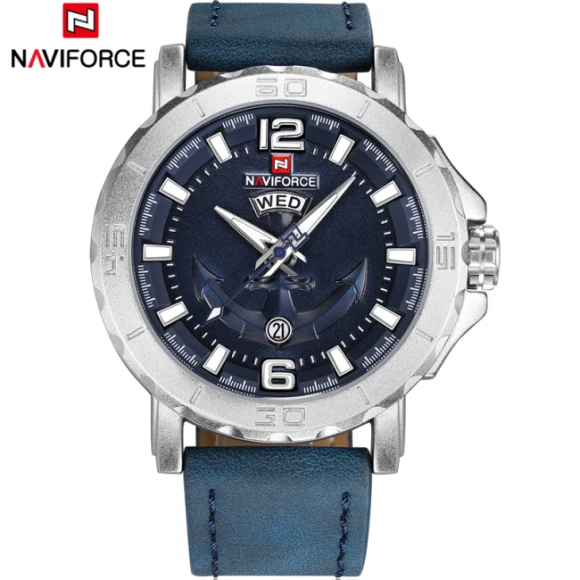 NAVIFORCE Роскошные Брендовые мужские военные спортивные часы для мужчин кварцевые часы кожаные водонепроницаемые наручные часы relogio masculino 9122 - Цвет: Blue