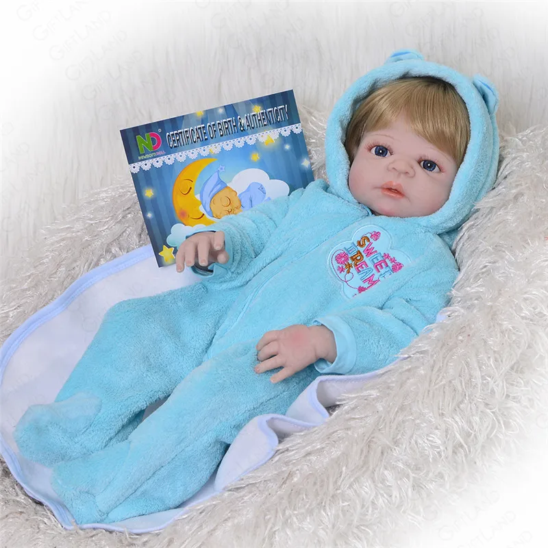 Reborn Baby Doll Полный кремния синий костюм Милая Детская кукла для детей на день