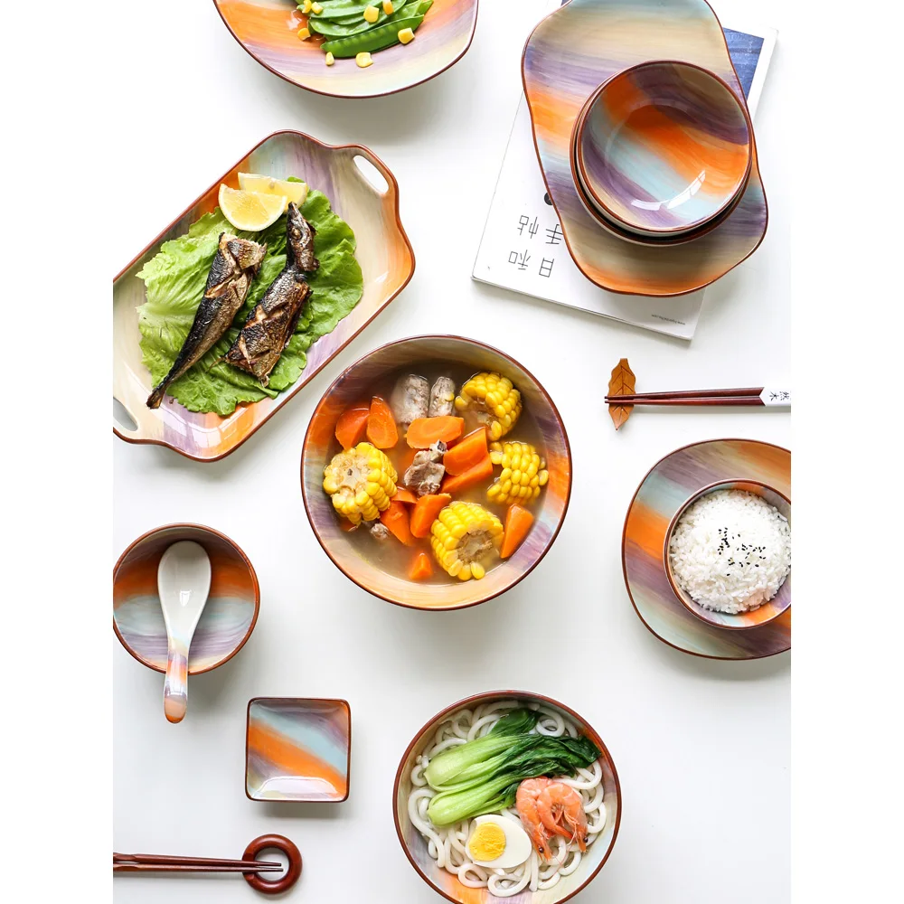 Керамические обеденные тарелки в японском стиле наборы посуды и тарелок для