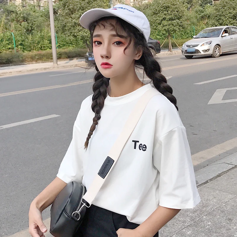 YouGeMan 2019 весна лето футболка женская одежда корейская Ulzzang Harajuku с буквенным