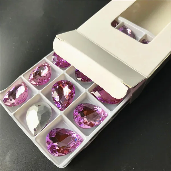 violet Pointback стеклянный кристалл в форме слезы Пришить камень в форме капель с разноцветными шнурками Цвета смешанные шитье бисера ювелирных изделий 10x14,13x18,18x25,20x30 мм - Цвет: violet