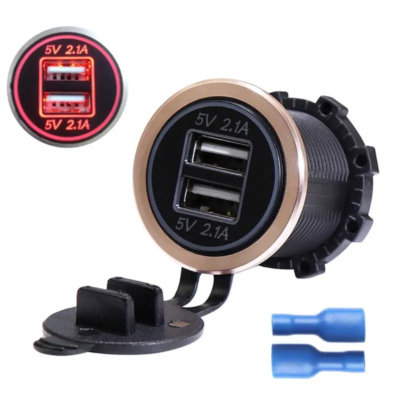 Gold red DC 12V 24V 4.2A Мотоцикл лодка автомобиль двойной USB зарядное устройство для мобильного телефона планшета ПК - Название цвета: Gold red