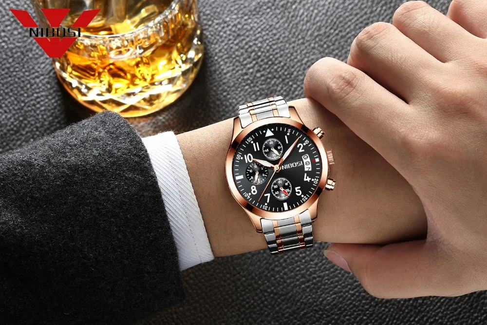 NIBOSI Лидирующий бренд Бизнес часы Для мужчин s моды Relógio Masculino Horloges Роскошные