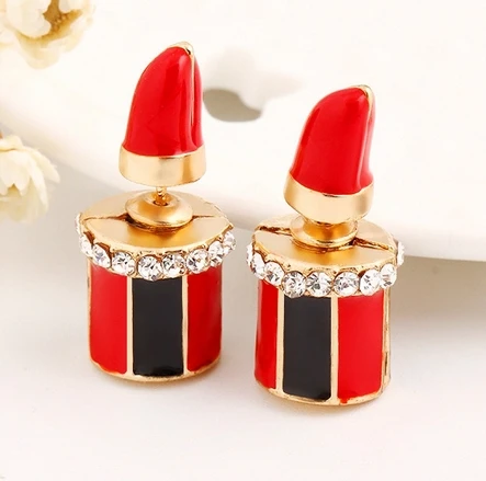 2015 Lipstick fashion earrings personality temperament rhinestone high-grade metal jewelry for women E419 | Украшения и
