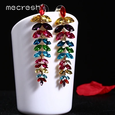 Multicolor Mecresh, красочные серьги с кристаллами маркизы, длинные висячие серьги, модные вечерние ювелирные изделия, массивные летние женские большие серьги MEH1579 - Окраска металла: Multicolor