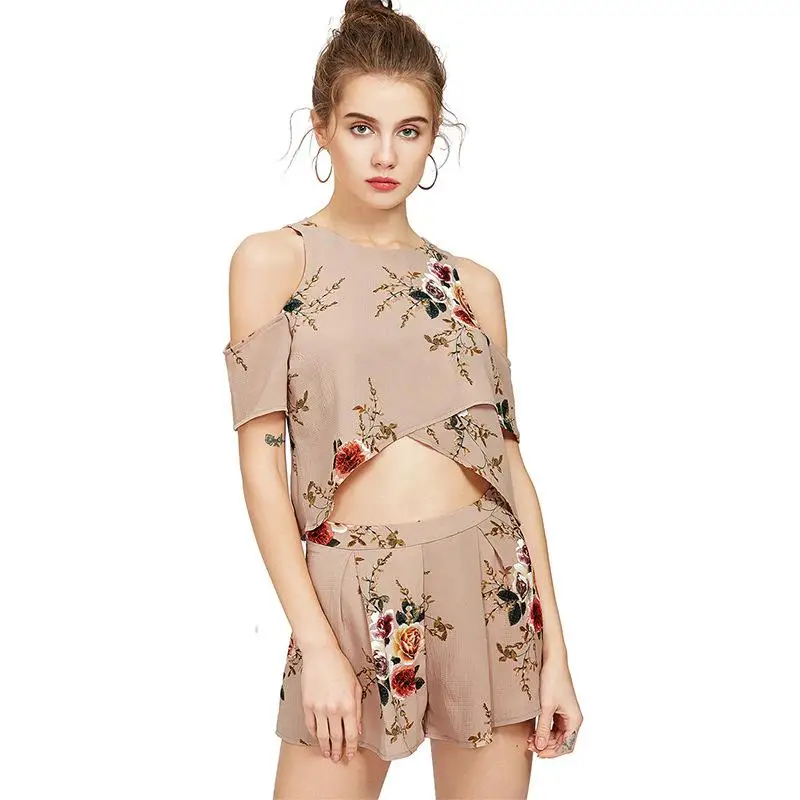 Мода 2017 г. комплект из двух предметов Для женщин летние с цветочным принтом