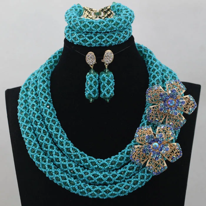 2017 фантастические Синие Свадебные нигерийские бусы ювелирный набор африканские