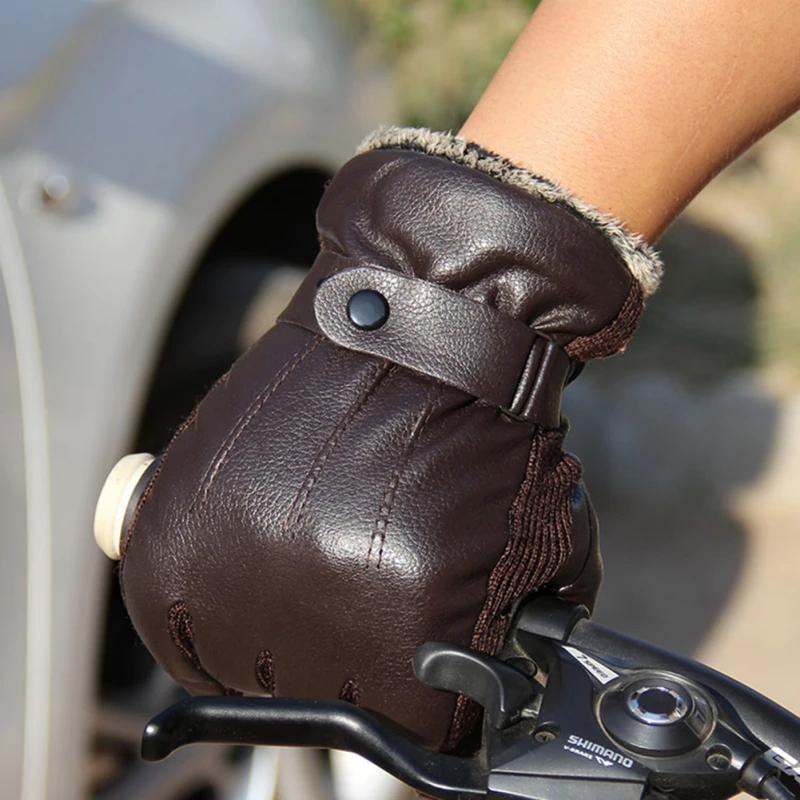 2018 1 Pair Winter Men PU Thicker Non-slip Keeping Warm outdoor Gloves Touching Screen Solid Windproof Mittens for Male | Спорт и
