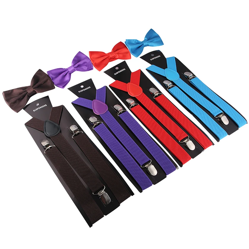 Bow tie Suspender Set Adjustable Elastic Wedding Belt Strap Shirts Brace For Men Women