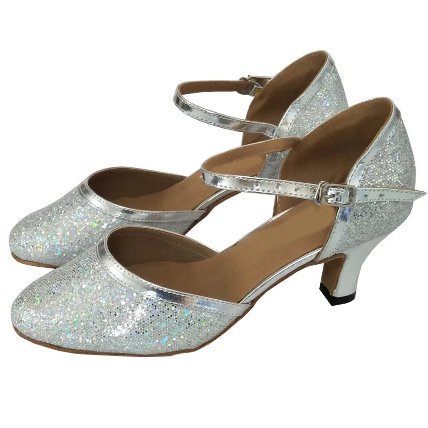 Elisha Dance Shoe Women's Full Size Customized Heel Closed Toe Ballroom Party Latin Salsa Silver Lady Dancing Shoes | Спорт и