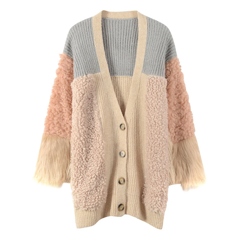 Women Sweater 2019 Autumn Winter New High Fashion Midi Long Knit Cardigan Colorful Matching Loose Female Lamb Coat |