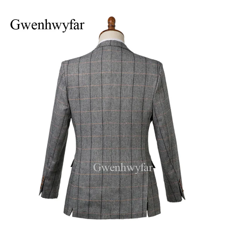 Gwenhwyfar 2018 Зимний Новый Винтажный шерстяной мужской костюм с узором в елочку черно
