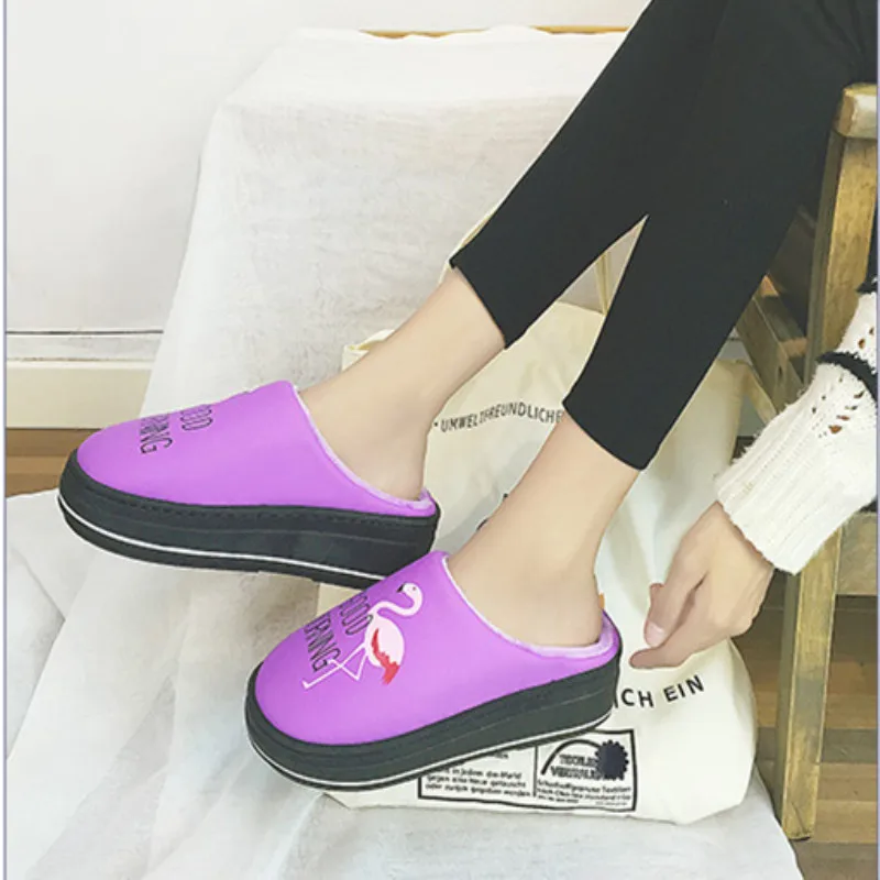 

New autumn and winter Japanese style mute cotton slippers rabbit hair cartoon warm home indoor couple floor slippers