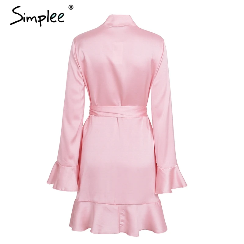 Просто элегантно с поясом v-образным вырезом атласное платье халат femme