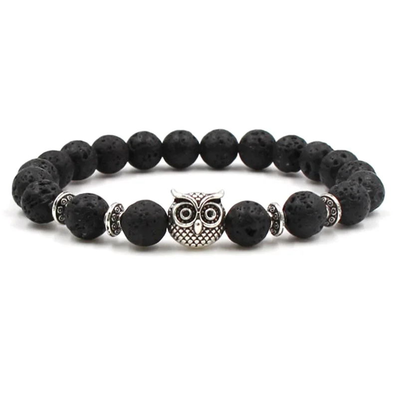 Wholesale Fashion Owl Palm Lion Buddha head Bracelet Man Black Lava Stone Beaded Bracelets For Men Women Dropshipping | Украшения и