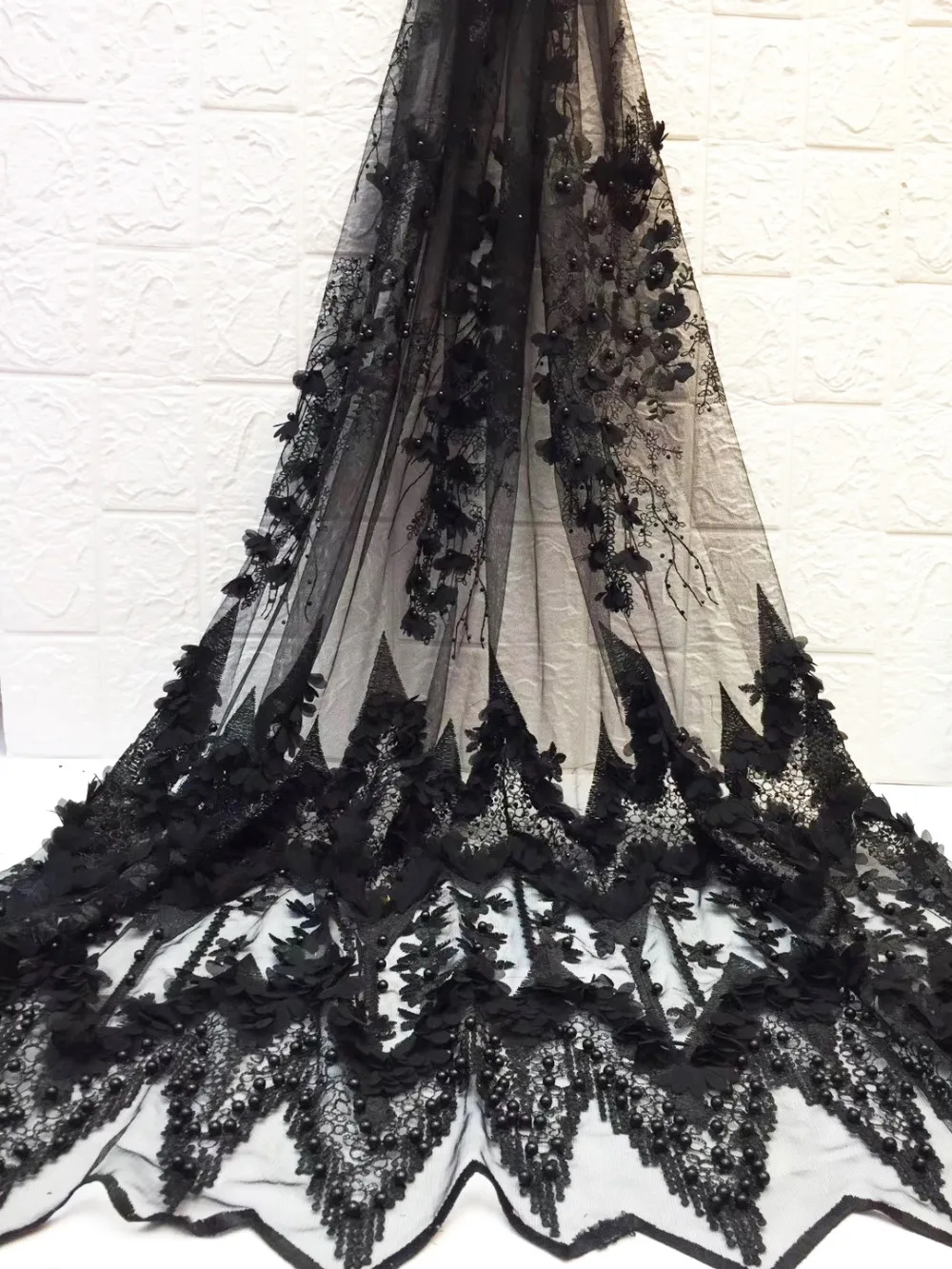 

2019 New style black African french net lace fabric 3d flower Nigerian tulle mesh laces fabric high quality embroidered 3d lace