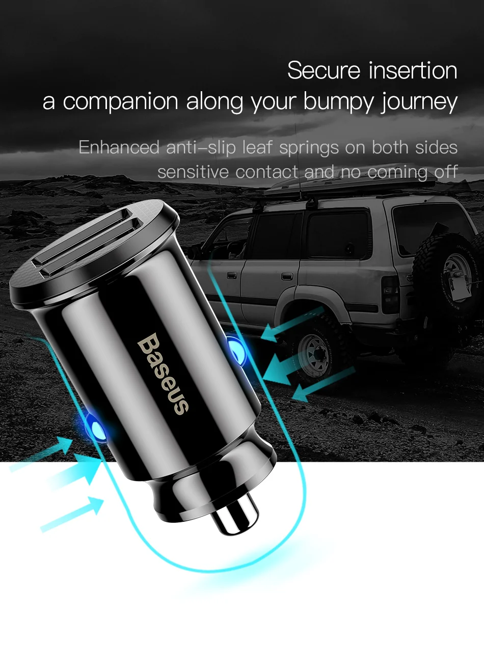Baseus автомобильное зарядное устройство с двумя usb-портами 3,1 А, Быстрая автомобильная зарядка, автомобильный адаптер для зарядки iPhone, samsung, USB Автомобильное зарядное устройство, зарядное устройство для мобильного телефона