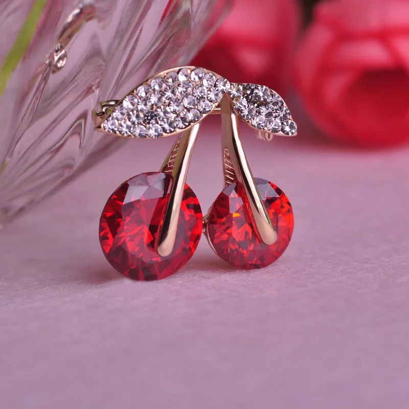 Blucome Горячая продажа ювелирных изделий красная Вишня Брошь Кристаллы большие