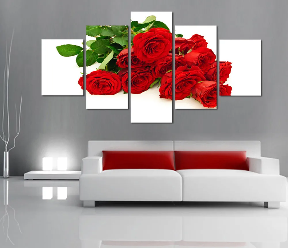

Angel's Art Unframed 5pcs/Set Romantic Red Roses HD Print Wall Canvas Painting