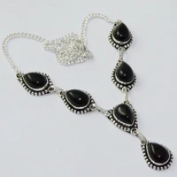 black onyx necklace silver overlay over copper 45 cm n2076