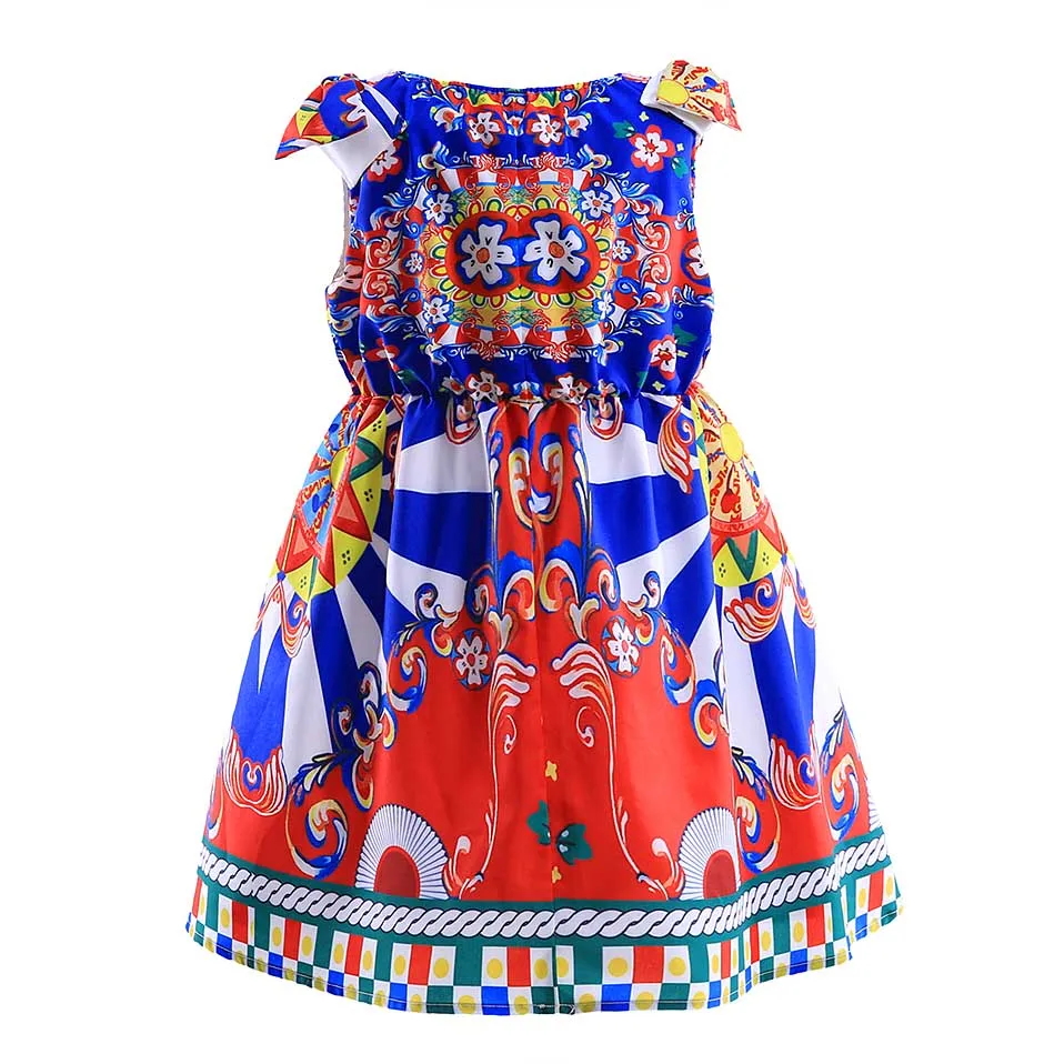 Pettigirl Christmas Girls Dresses Little Princess Red Dress Flower Printing Summer Fashion Tops Baby Kids Casual Clothes | Детская