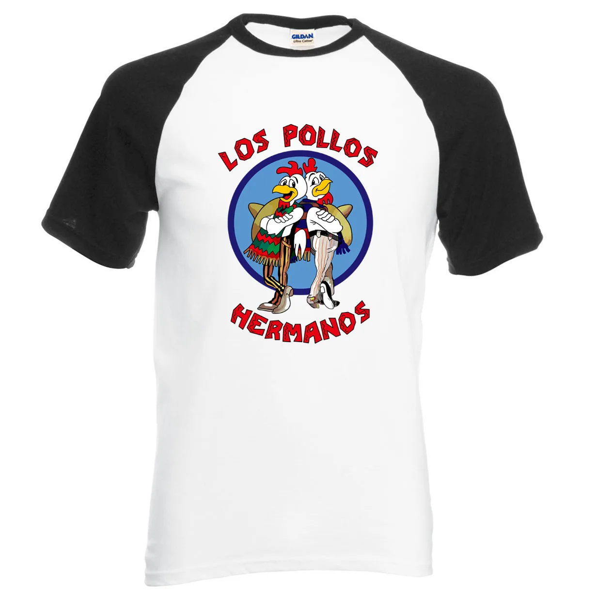 black white Футболка с надписью «Breaking Bad» LOS POLLOS Hermanos, футболка с изображением братьев цыплят, Горячая Распродажа, летняя хлопковая модная футболка-реглан для фанатов - Цвет: black white