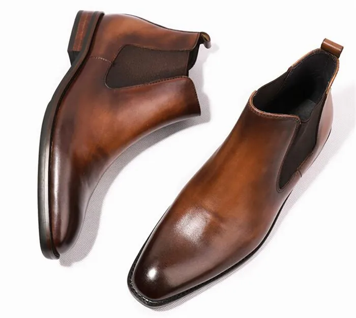 Autumn Winter Italy Retro Square Toe Solid Patchwork Boots Casual Men Business Ankle Slip-on Increased Shoes | Обувь