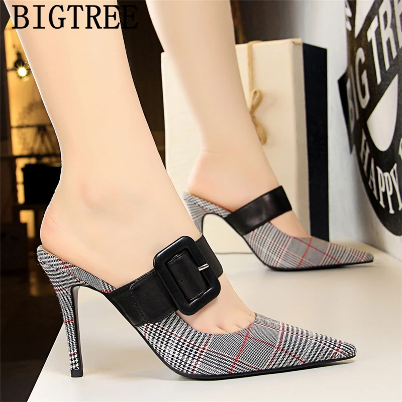 С Острым носком Обувь на высоком каблуке Bigtree обувь туфли без пяток высоких