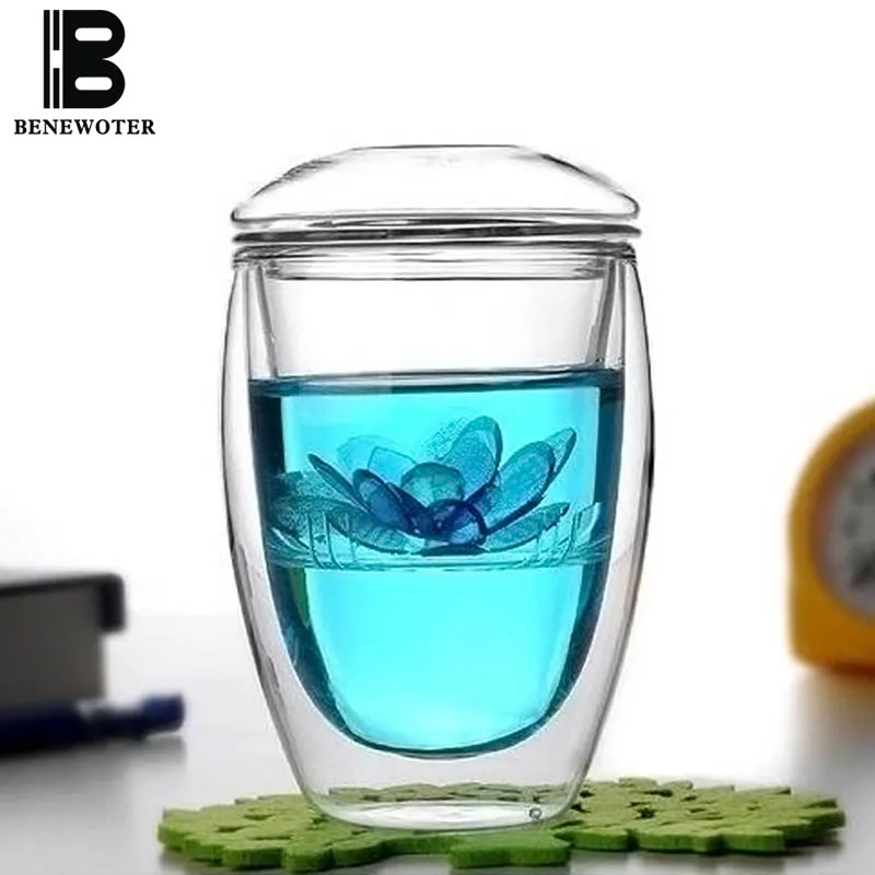 450 ml Творческий Краткая двойными стенками Слои чай cup с крышкой фильтра
