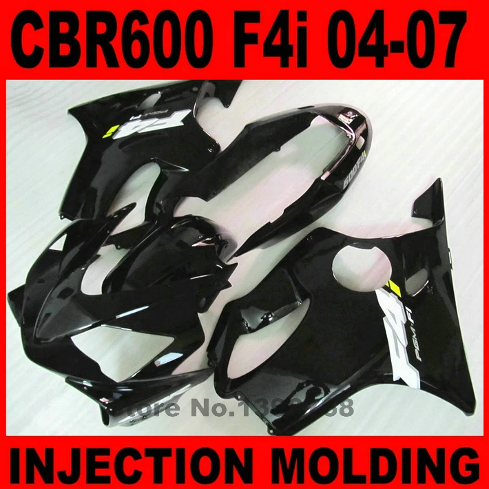

Injection molded fairings set for HONDA CBR600 2004-2007 all glossy black fairing kit CBR 600 F4i 04 05 06 07 motobike BG42