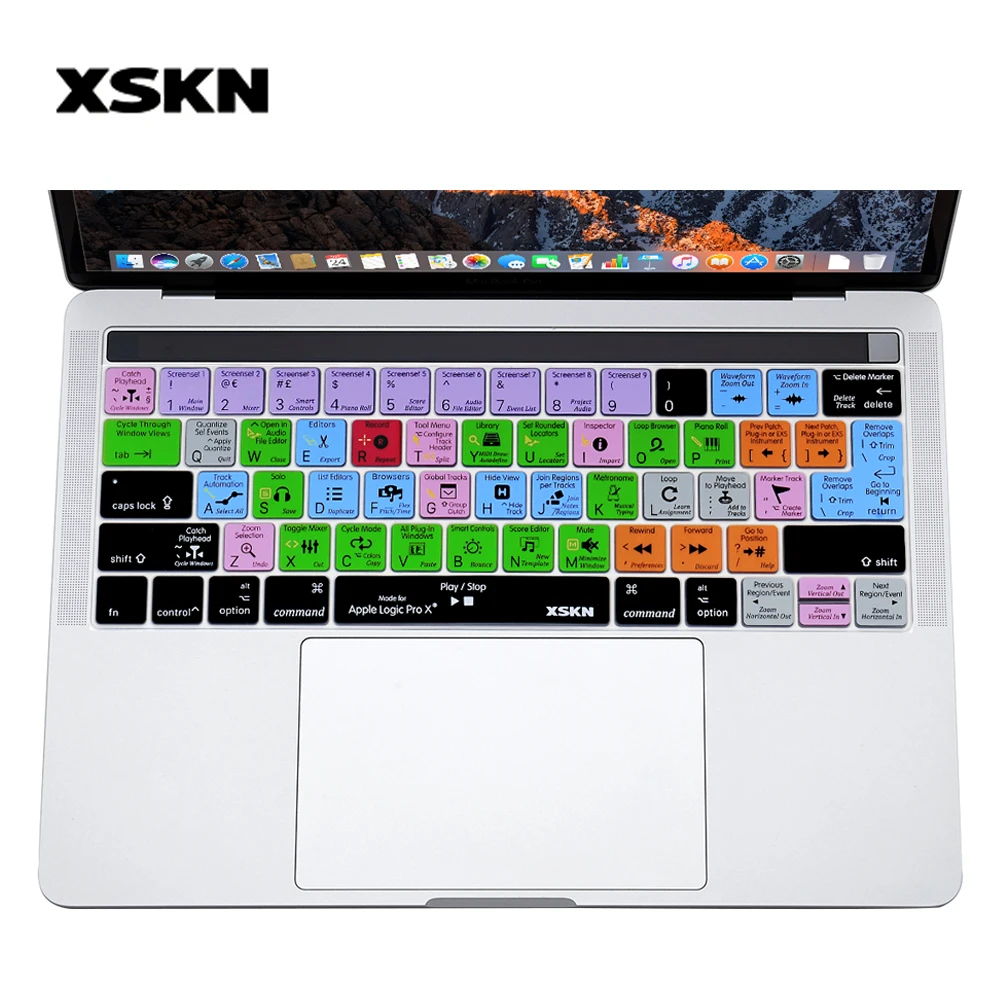 

XSKN Logic Pro X Shortcut Keyboard Cover for Touch Bar Macbook Pro 13 A1706 A1989 A2159,Macbook Pro 15 A1707 A1990 US&EU Version