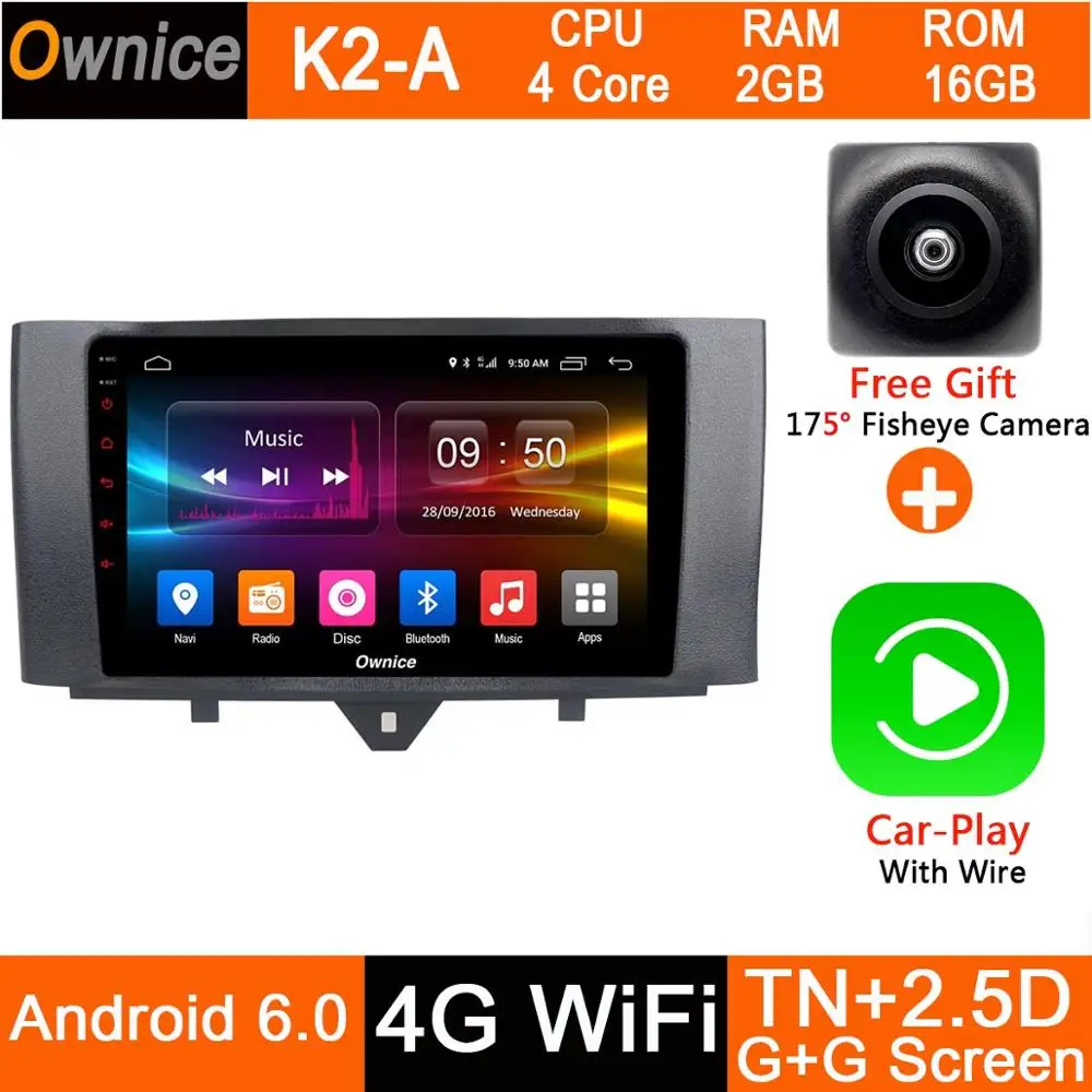 K2-A-CarPlay Android 9,0 " ips 4G ram+ 32G rom Восьмиядерный автомобильный dvd-радио GPS плеер для Mercedes Benz Smart Fortwo 2011- ADAS DSP CarPlay - Цвет: K2-A-CarPlay