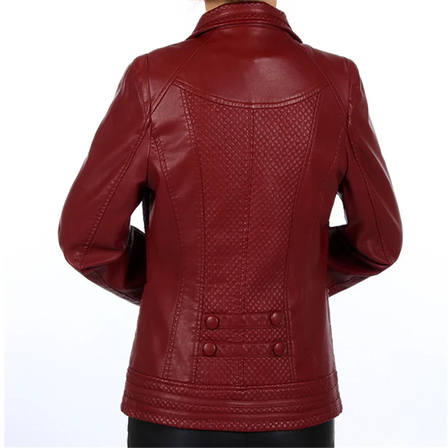 Spring Autumn Leather Jacket For Middle-aged Women Soft PU Faux Leather Coat
