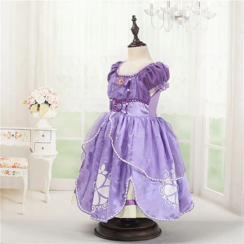 2018 Girls Summer Dresses Princess Sofia Cosplay Costume Children Christmas Kids Birthday Party Purple Fantasy Clothes | Детская одежда