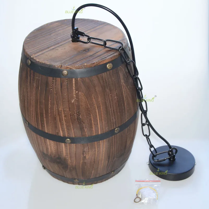 

loft wood Wine barrel hanging Fixture ceiling pendant lamp E27 light for bar cafe living dining room restaurant coffee shop