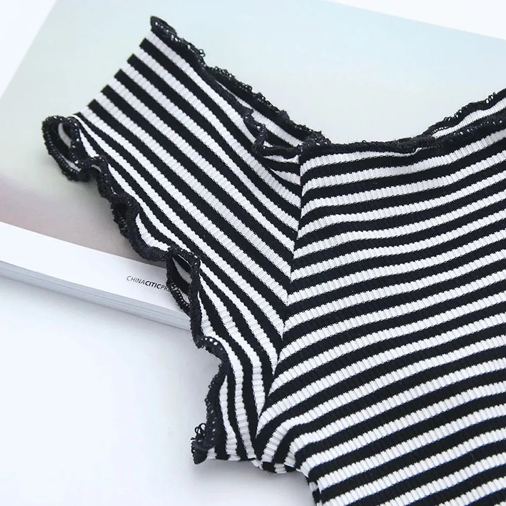 Сексуальная с плеча косой вырез оборками пуловер полосатый укороченный короткий