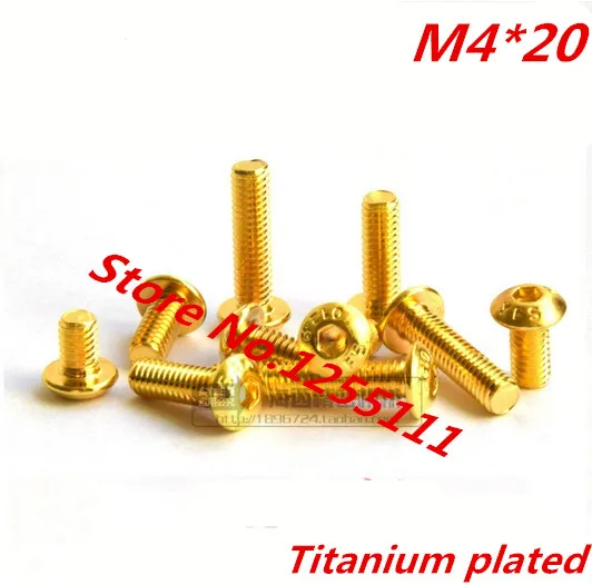 100 шт. ISO7380 золотого Цвет титановое покрытие M4 * 20 x полукруглой головкой Винт с |