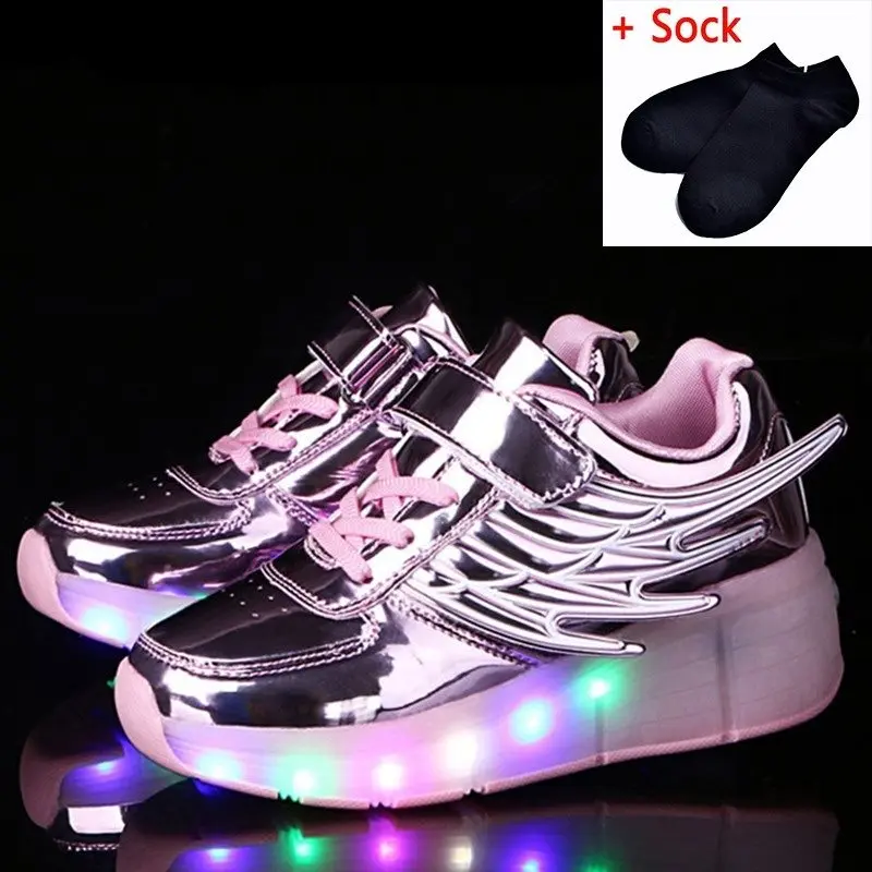 pink K02 Мальчиков shoeschildren светодиодный светильник обувь Дети Sneakes с колесами Детские Роликовые кроссовки для маленьких детей светящиеся кроссовки для девочек Роликовые кроссовки - Цвет: pink K02
