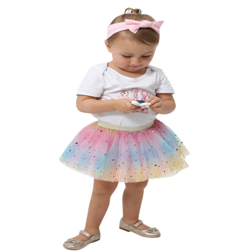 SAGACE/Детская ярусная юбка для девочек Радужная американка Юбка с бантом пачка