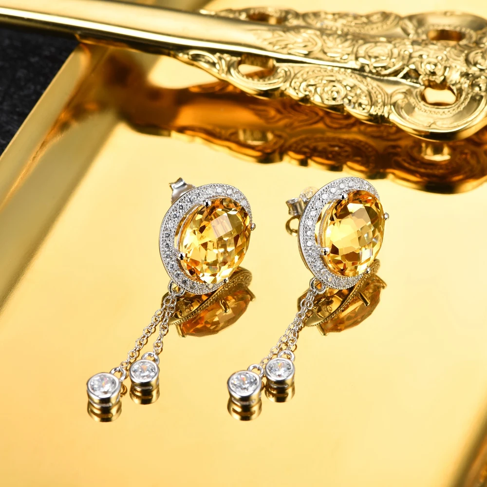 L& zuan 17.44CT натуральный цитрин Ювелирный Набор стерлингового серебра 925 пробы Серьги с кисточками/кулон для свадьбы желтый драгоценный камень ювелирные изделия